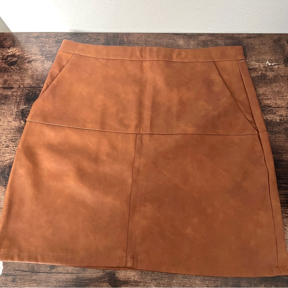 SHINESTAR Woman's Brown Faux Leather Mini Skirt Size M